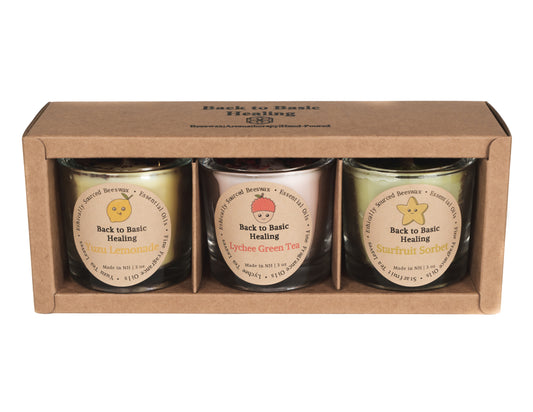 Fruit Tea Mini Beeswax Candle Set (Yuzu Lemonade, Lychee Green Tea, & Starfruit Sorbet)