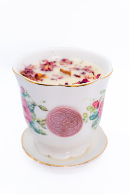 Vintage Rose Teacup Reserve Beeswax Candle