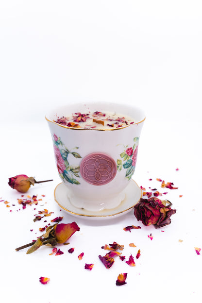 Vintage Rose Teacup Reserve Beeswax Candle