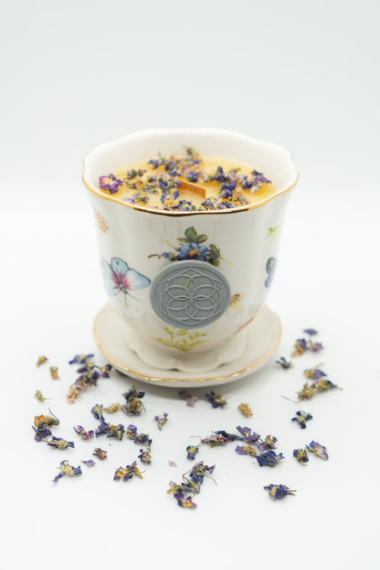 Violet Orris + Sandalwood Teacup Beeswax Candle